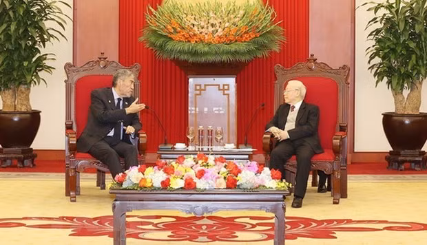 越共中央总书记阮富仲会见多米尼加共和国左派团结运动党高级代表团 ảnh 2 越共中央总书记阮富仲会见多米尼加共和国左派团结运动党高级代表团 ảnh 2