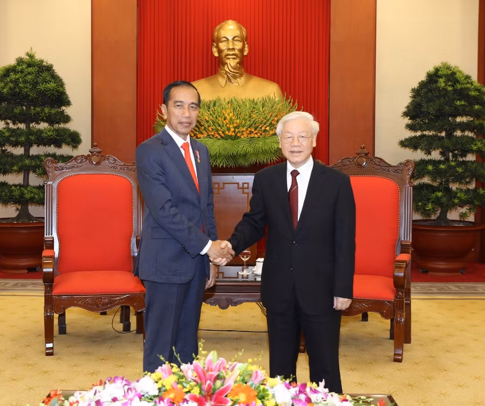 越共中央总书记阮富仲会见印尼总统佐科维多多 ảnh 1