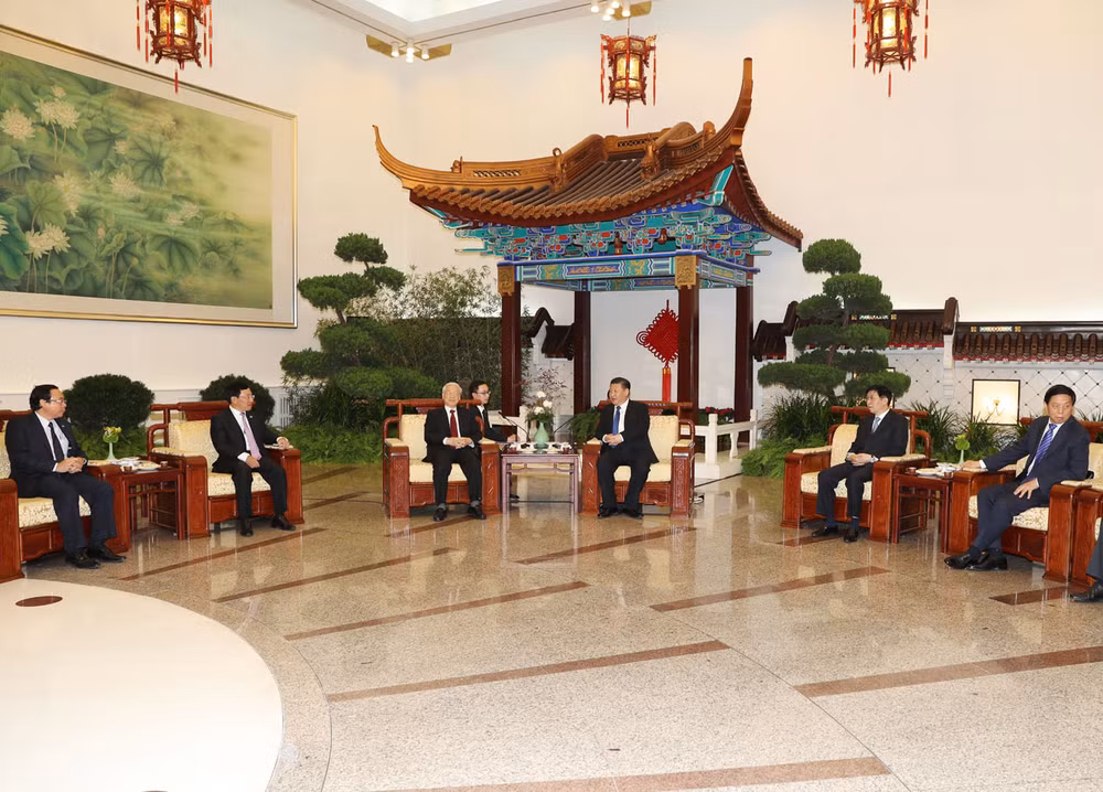 越中两党总书记进行茶叙（组图） ảnh 3