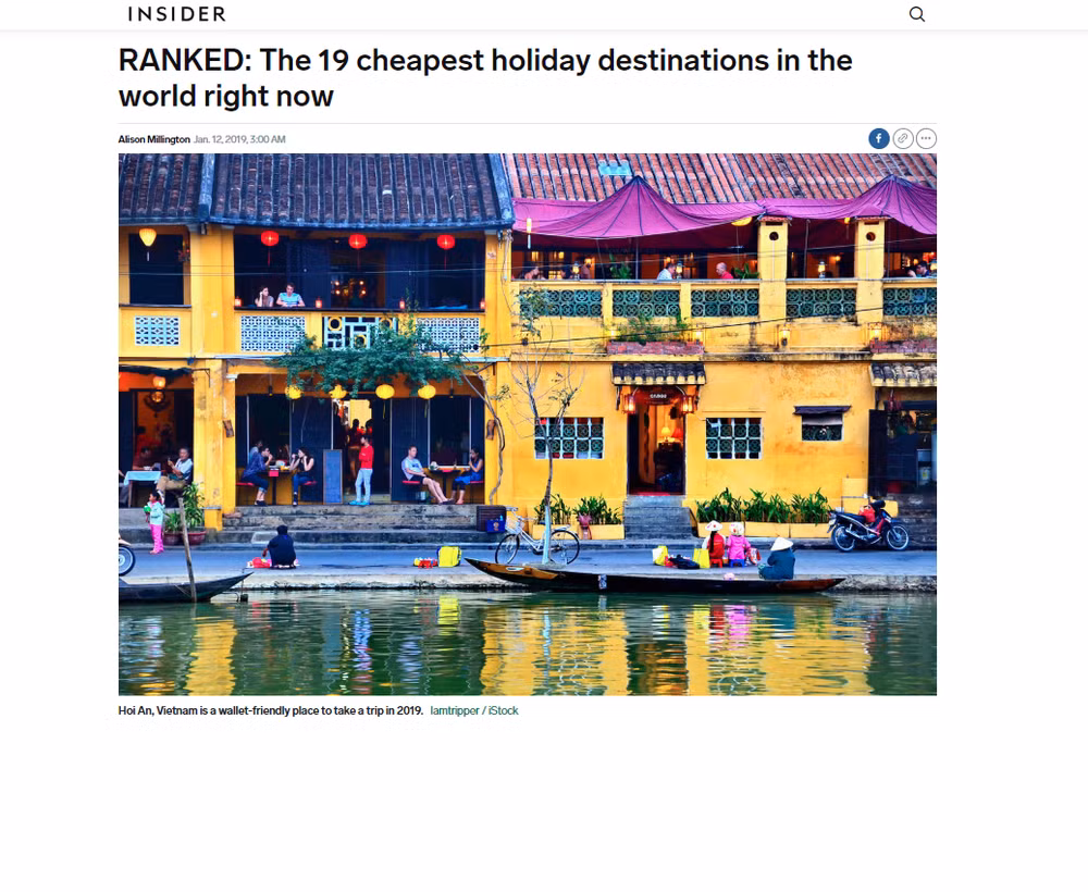 越南会安跻身2019年地球上旅费最便宜的19个度假胜地排行榜 ảnh 1 越南会安跻身2019年地球上旅费最便宜的19个度假胜地排行榜 ảnh 1