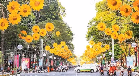 胡志明市摆放鲜花彩旗 喜迎越共十二大 ảnh 1