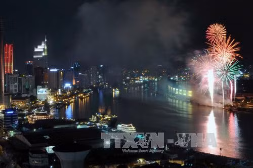 胡志明市燃放烟花 庆祝国家统一41周年 ảnh 1