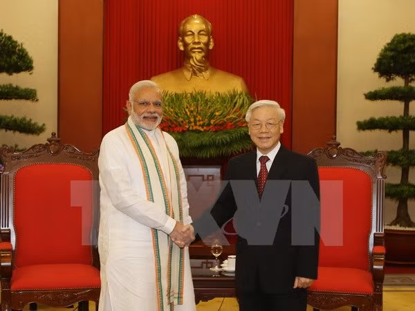 越共中央总书记阮富仲会见印度总理纳伦德拉•莫迪 ảnh 1 越共中央总书记阮富仲会见印度总理纳伦德拉•莫迪 ảnh 1