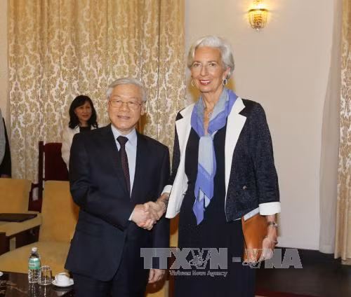 越共中央总书记阮富仲会见国际货币基金组织总裁拉加德 ảnh 1
