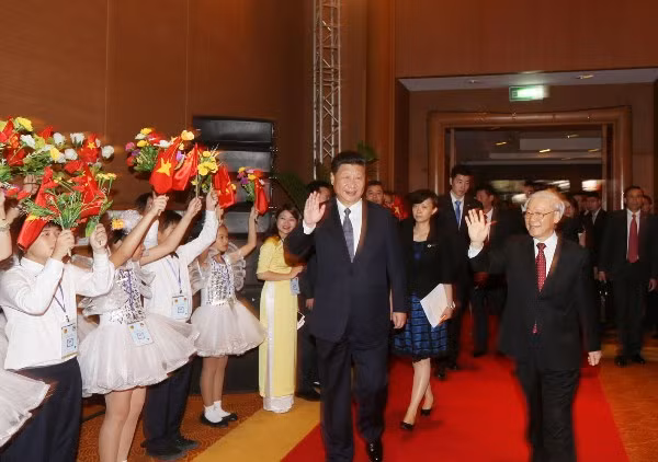 阮富仲总书记和习近平总书记共同会见越中青年代表 ảnh 1