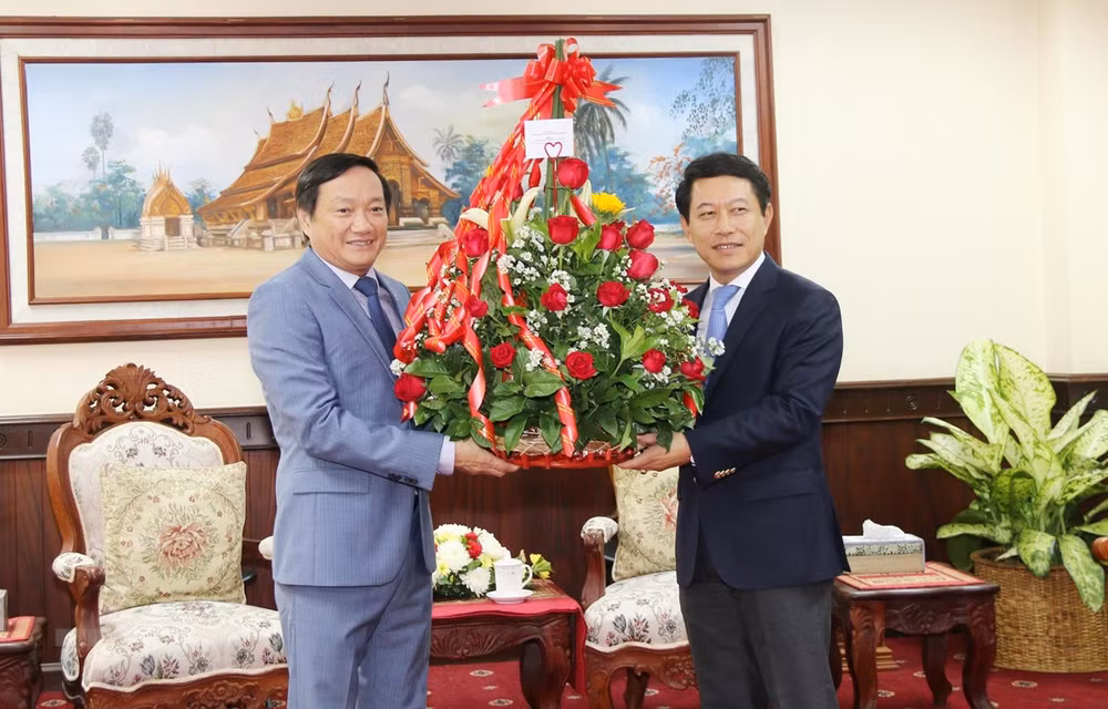 越南驻老挝大使向老挝外交部致以传统新年祝福 ảnh 1