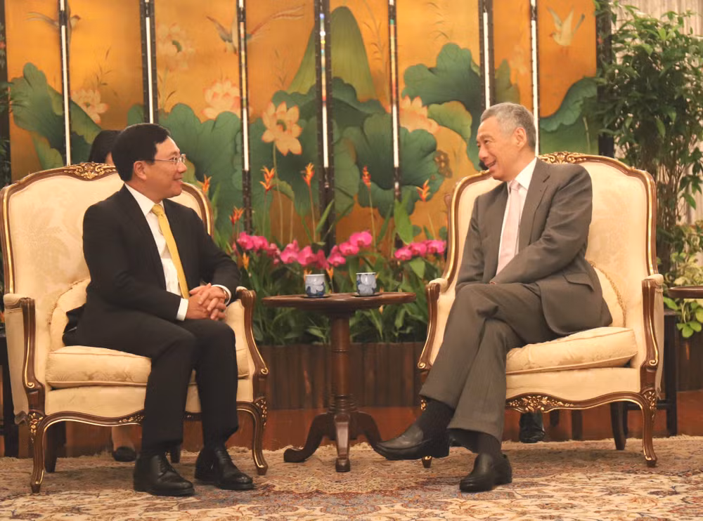 越南政府副总理兼外交部长范平明分别会见新加坡领导人 ảnh 2