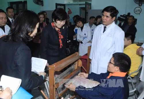 日本首相夫人访问河内康复医院 会见参与“东南亚与日本青年船计划”的越南代表 ảnh 1