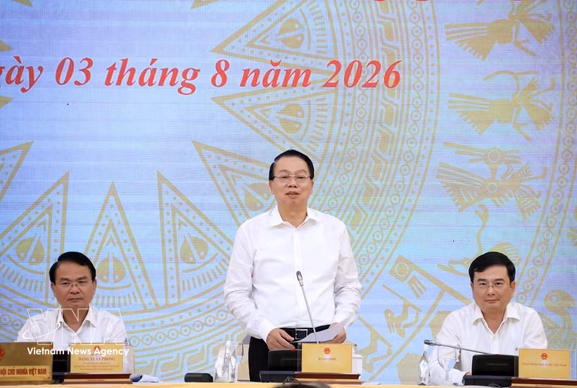 越南财政部副部长阮德芝回答记者提问。图自越通社