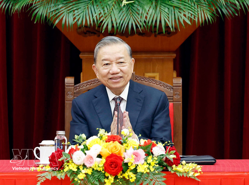 越共中央总书记苏林会见多家大型国际集团和企业负责人。图自越通社