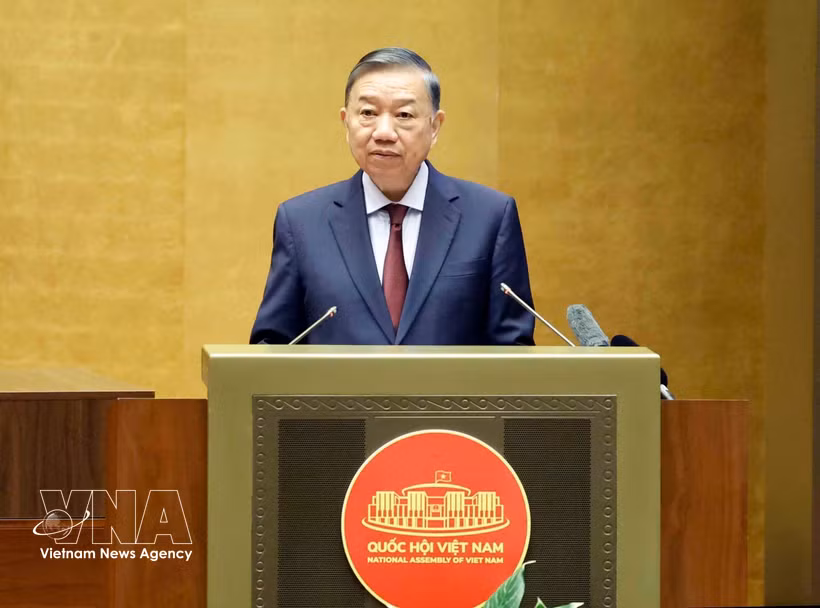 越共中央总书记、国家主席苏林在会上发表讲话。图自越通社