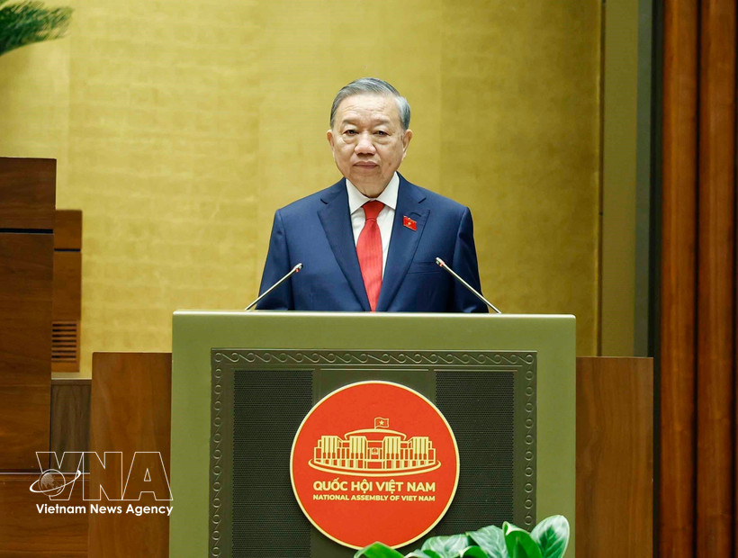 越共中央总书记、国家主席苏林发表就职演说。图自越通社