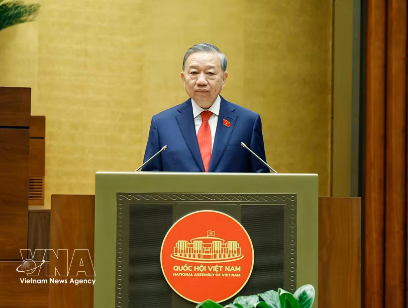越共中央总书记、国家主席苏林发表就职演说。图自越通社