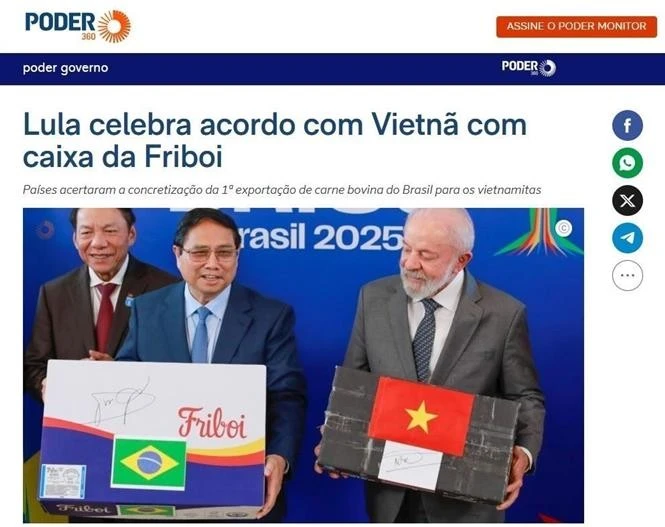 巴西《Poder360》报道范明政总理与卢拉总统举行的会谈。图自越通社