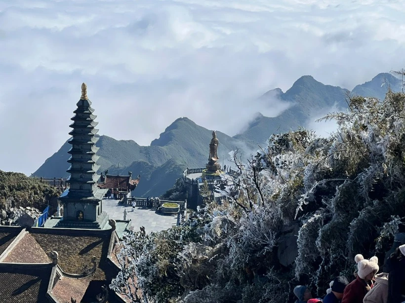 素有“印度支那屋脊”之称的番西邦峰顶上再次出现积雪结冰现象。图自越通社