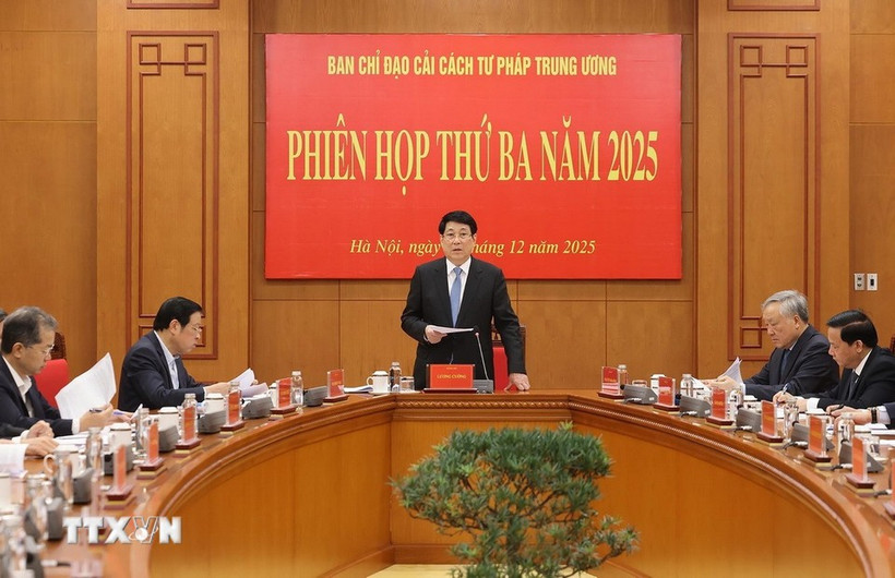 越南国家主席梁强主持中央司法改革指导委员会第三次会议 图自越通社