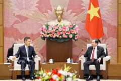 越南国会主席陈青敏会见中国全国人大财政经济委员会主任委员钟山 图自越通社