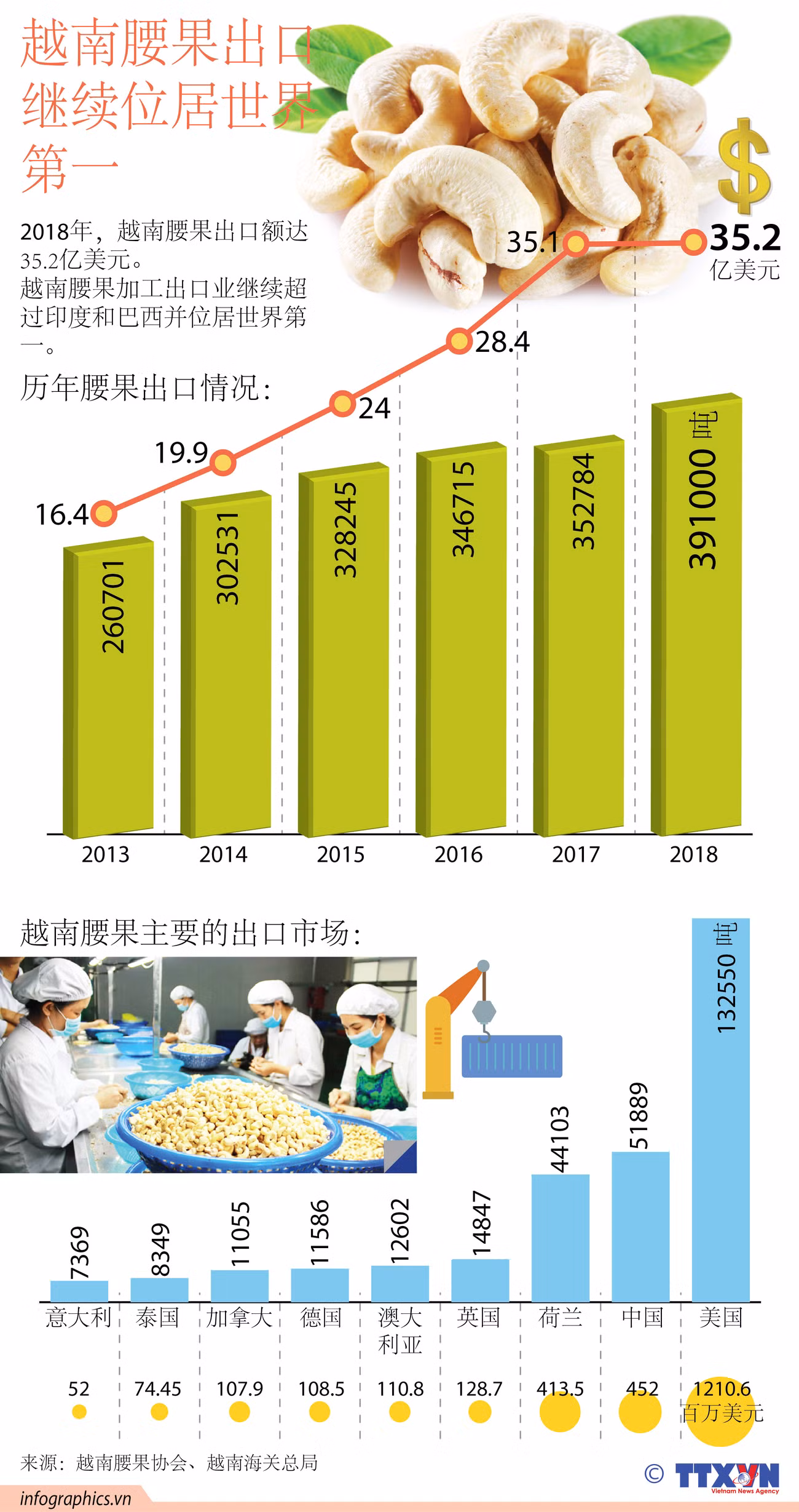 图表新闻：越南腰果出口继续位居世界第一 ảnh 1