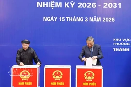 越南高级领导检查投票工作情况并参加投票