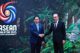 马来西亚总理迎接前来出席第47届东盟峰会的越南政府总理范明政及各国代表团团长