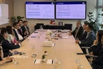 越南驻法国大使郑德海及大使馆工作代表团到访位于巴黎拉德芳斯区的FPT集团办公室。图自越通社