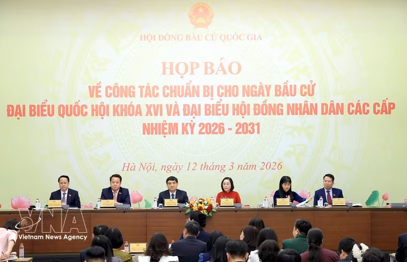 第十六届国会代表和2026—2031年任期各级人民议会代表换届选举前期准备工作新闻发布会。图自越通社