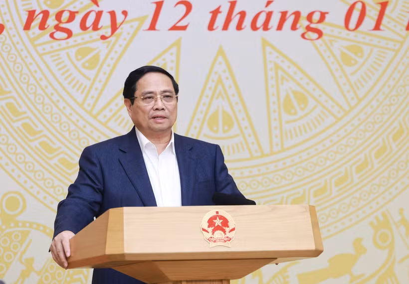 越南政府总理、国家数据指导委员会主任范明政在会上发表讲话。图自越通社