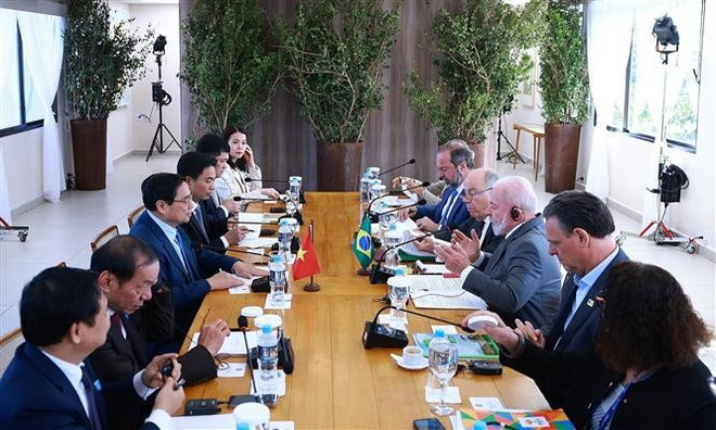 越南政府总理范明政与巴西总统卢拉举行会谈场景。图自越通社 pham-minh-chinh-2.jpg