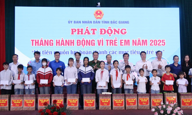 北江省启动2025年儿童行动日。图自baobacgiang.vn phat-dong-thang-tre-em.jpg