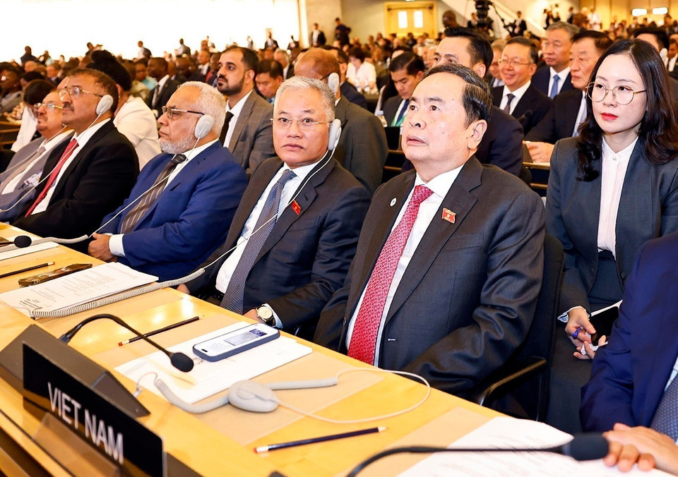越南国会主席陈青敏出席第六次世界议长大会开幕式。图自越通社