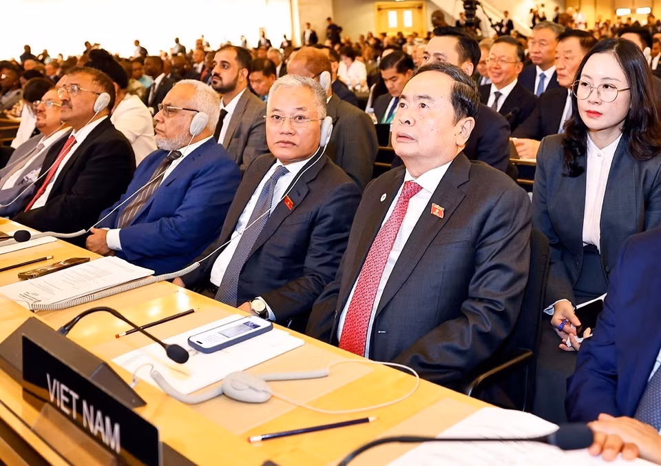 越南国会主席陈青敏出席第六次世界议长大会开幕式。图自越通社