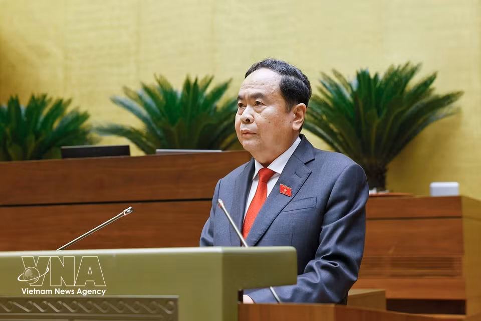 当选2026-2031年任期第十六届越南社会主义共和国国会主席陈青敏发表讲话。图自越通社