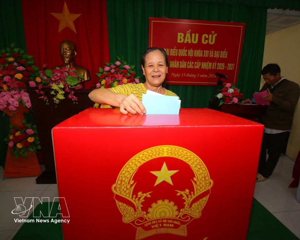 选民前来芹苴市味新坊第四号投票站参加投票。图自越通社