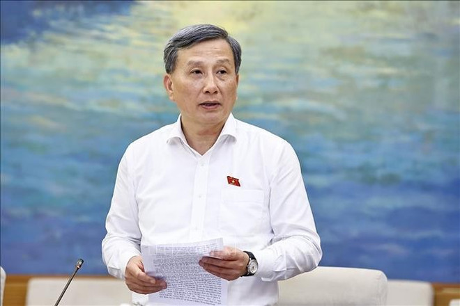 国会科技、技术与环境委员会主任黎光辉发表讲话。图自越通社 le-quang-huy-090625.jpg