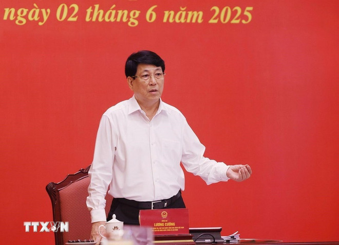 越南国家主席、国防与安全委员会主席梁强在会上发表讲话。图自越通社 0206-chu-tich-nuoc-4.jpg