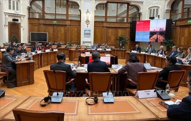 胡德福一行与俄罗斯央行副行长阿列克谢·古兹诺夫举行工作会谈。图自越通社