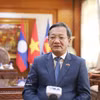 越南驻老挝大使阮明心接受越通社记者的采访。图自越通社