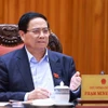 越南政府总理、铁路领域国家重点项目指导委员会主任范明政发表讲话。图自越通社