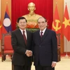 原越共中央总书记农德孟会见老挝人民革命党中央总书记、国家主席通伦。图自baochinhphu.vn