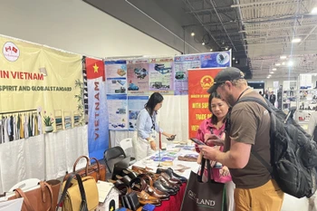 游客参观越南展位。图自越通社