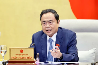 国会主席陈青敏发言。图自越通社