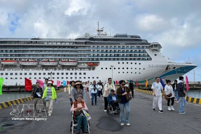 国际邮轮抵达越南真云港口。图自越通社