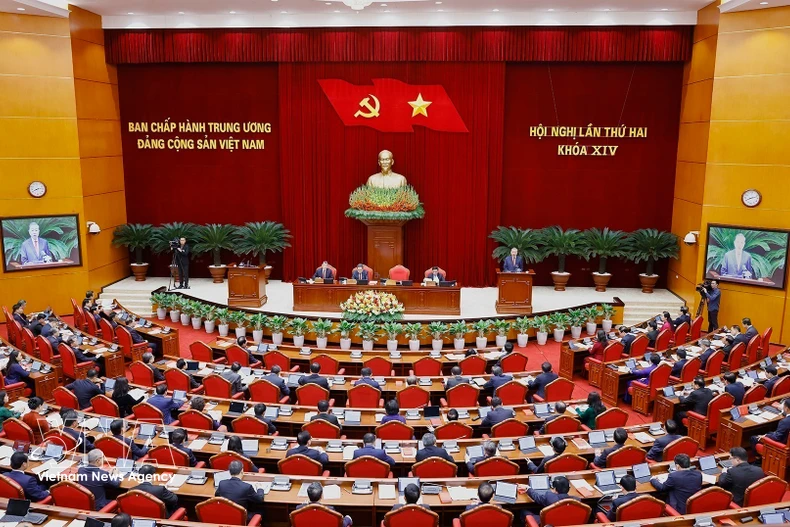 越南共产党第十四届中央委员会第二次全体会议进入第二个工作日。图自越通社