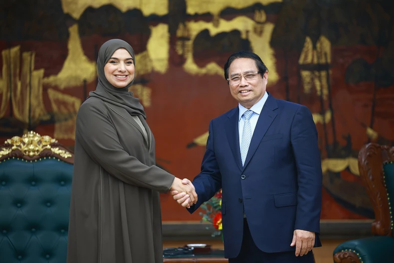 越南政府总理范明政会见阿联酋气候变化与环境部长Amna Al Dahak。图自越通社