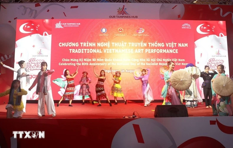 在新加坡举行的越南传统艺术表演节目。图自越通社
