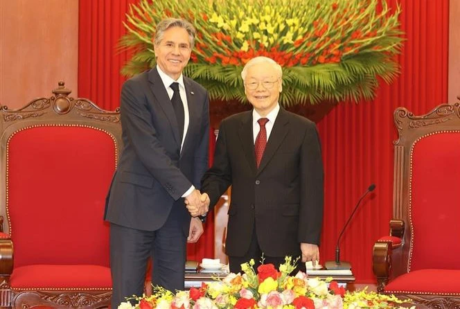 越共中央总书记阮富仲会见美国国务卿安东尼·布林肯