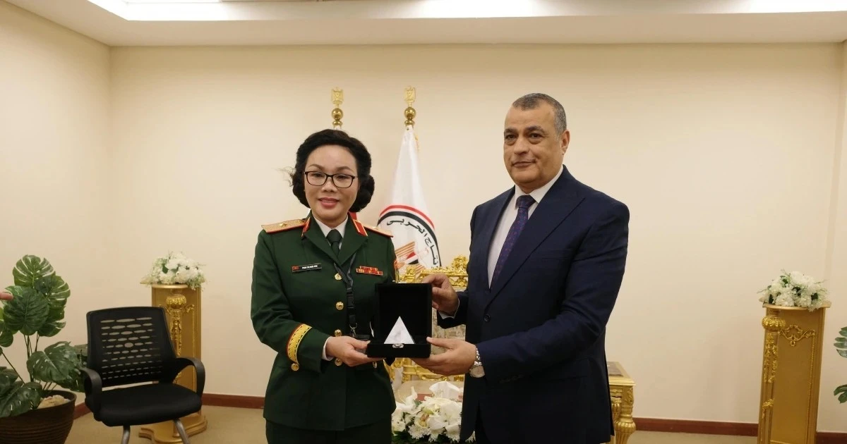 越南国防工业局副主任潘氏怀云少将与埃及军事生产国务部长穆罕默德·萨拉赫·埃尔丁·穆斯塔法。（图片来源：越通社）