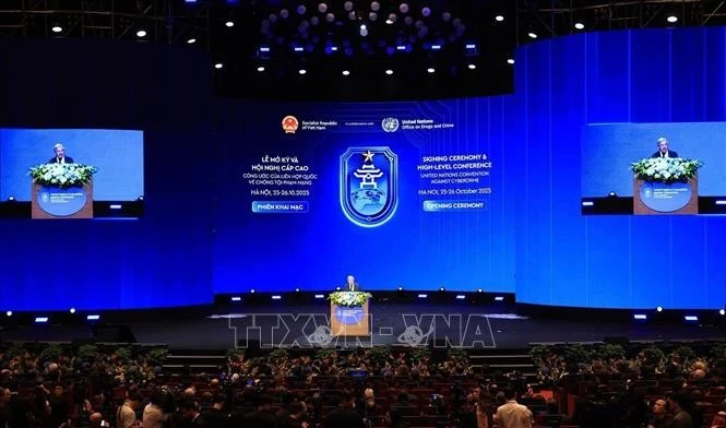 联合国秘书长安东尼奥·古特雷斯在《河内公约》开放签署仪式上发表讲话。(图片来源:越通社)