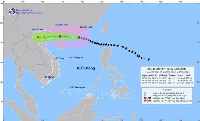 第9号台风在9月24日的路径。（图片来源：越通社）