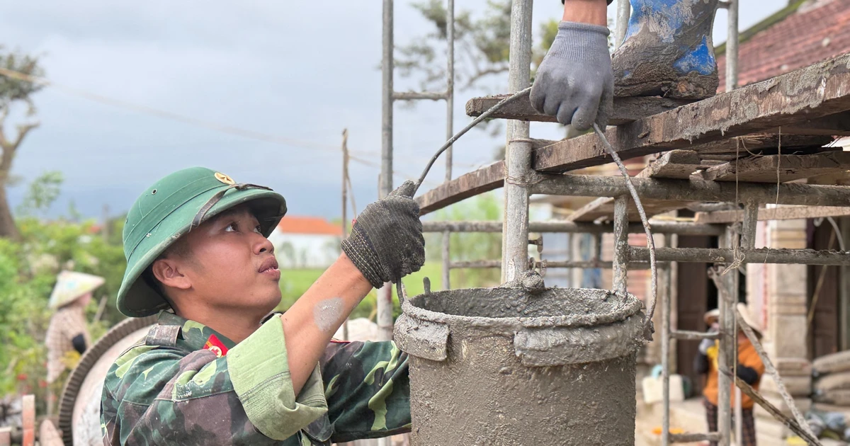 第五军区军事学校士兵为得乐省和美乡村民建房。（图片来源：越通社）
